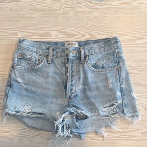 Agolde Light Blue Ripped Jean Shorts